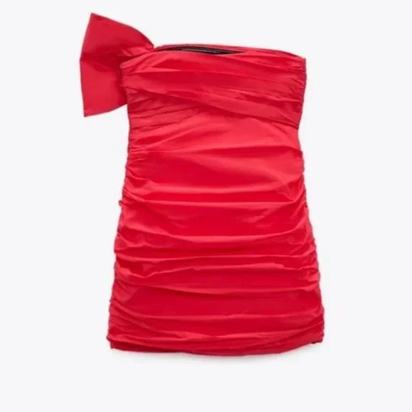 NWT Zara Bow Ruched Mini Dress size L - Picture 6 of 7